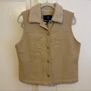 Blue Asphalt brand corduroy vest fleece Sherpa lined button up size large tan
